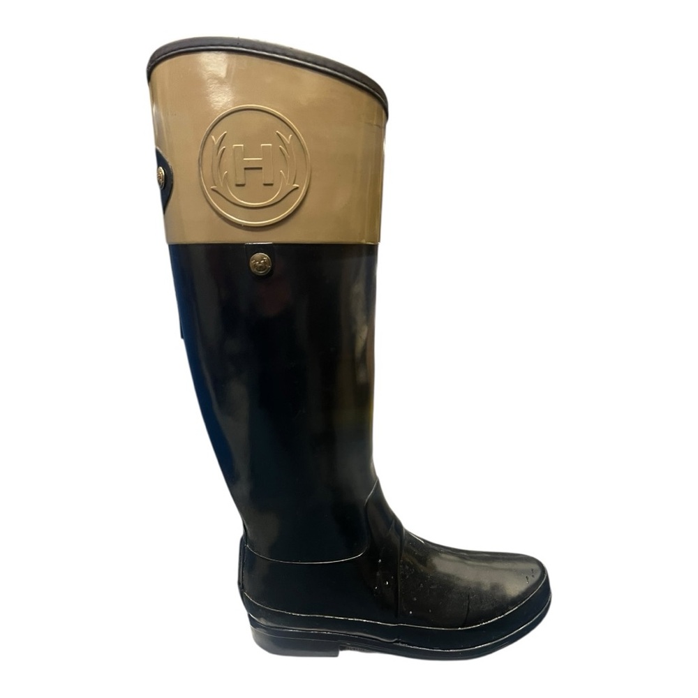 Hunter Regent Carlyle Black Tan Two Tone Tall Rain Boots Womens 8 W24144 - Picture 3 of 6
